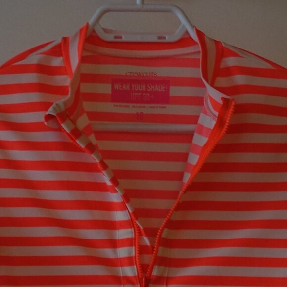 J.Crew crewcuts rashguard swim swimwear stripe neon coral long-sleeve Girls 16 - Picture 9 of 10